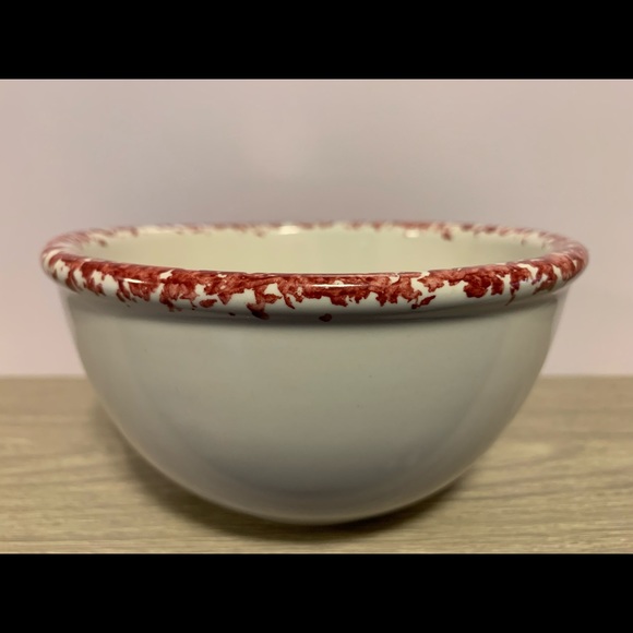 Handmade Chaparral Pottery USA Round Bowl w/Spongeware Rim & Apple Design - Picture 6 of 7